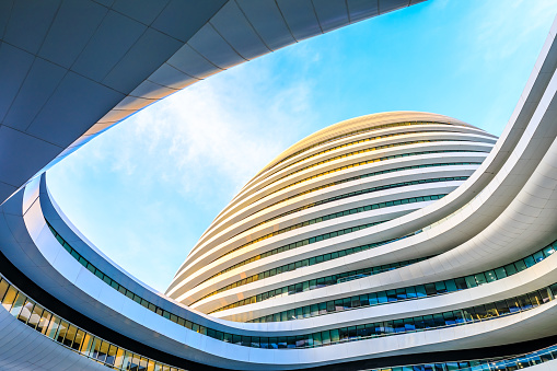 Beijing,China - September 20,2020:Galaxy Soho Building is an urban complex opened in 2014,designed by architect Zaha Hadid.The complex offers shops,offices and entertainment facilities.