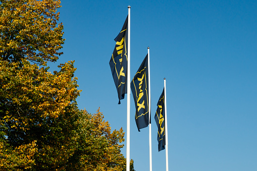 Kouvola, Finland - 27 September 2020: Flags of South-Eastern Finland University of Applied Sciences Xamk.