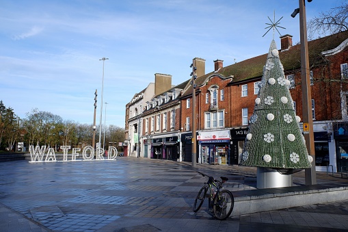 Watford, Hertfordshire, England, UK - November 22nd 2020: Giant Christmas decorations in Watford High Street
