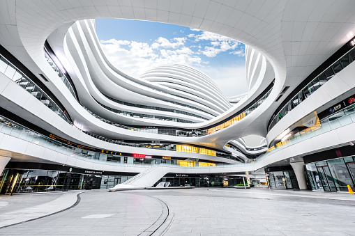 Beijing,China - September 21,2020:Galaxy Soho Building is an urban complex opened in 2014,designed by architect Zaha Hadid.The complex offers shops,offices and entertainment facilities.