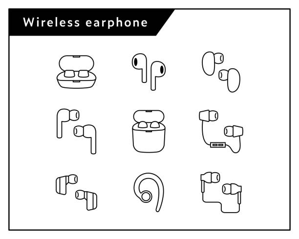 무선 이어폰의 간단하고 평평한 아이콘 세트 - bluetooth stock illustrations