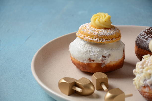 Tasty donuts. Hannukah celebration concept.