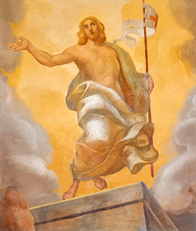 Como - The detail of fresco of Resurrection of Jesus in church Chiesa di San Andrea Apostolo (Brunate) of by Mario Albertella.