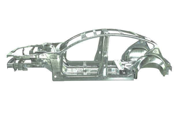 istock 3D render of metallic car body frame isolated on white 1287576347