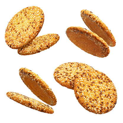 Collection of delicious oatmeal cookies, isolated on white background