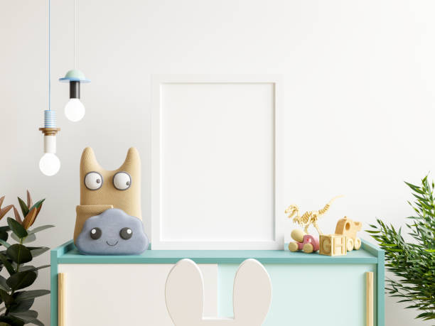 istock Mock up posters in child room interior. 1287579809