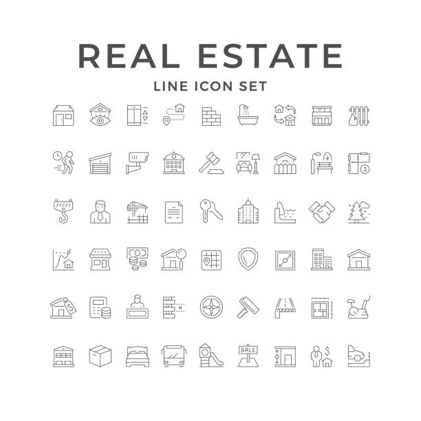 ilustrații de stoc cu setați pictogramele liniei imobiliarelor - conac