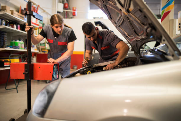 istock Light calibrating machine in car preparing the vehicle for technical inspection 1287582512