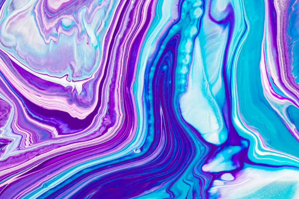 istock Fluid art texture. Backdrop with abstract mixing paint effect. Liquid acrylic picture with flows and splashes. Mixed paints for background or poster. Purple, blue and turquoise overflowing colors. 1287582828