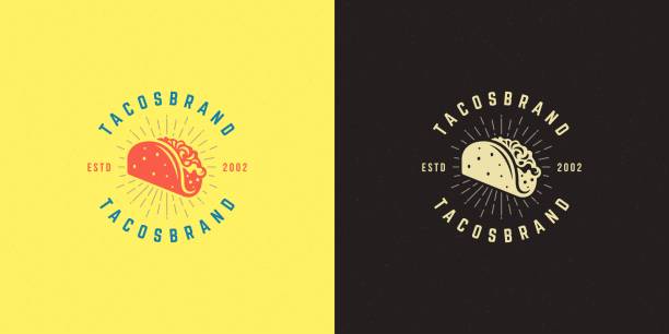 ilustrações, clipart, desenhos animados e ícones de tacos logotipo vetor ilustração silhueta taco, bom para menu restaurante e crachá de café - taco