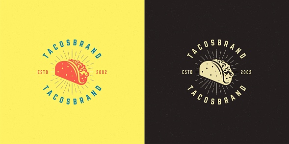 Tacos logo vector illustration taco silhouette, good for restaurant menu and cafe badge. Vintage typography emblem design.