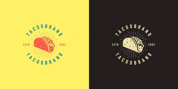 Tacos logo vector illustration taco silhouette, good for restaurant menu and cafe badge Tacos logo vector illustration taco silhouette, good for restaurant menu and cafe badge. Vintage typography emblem design. mexican food stock illustrations