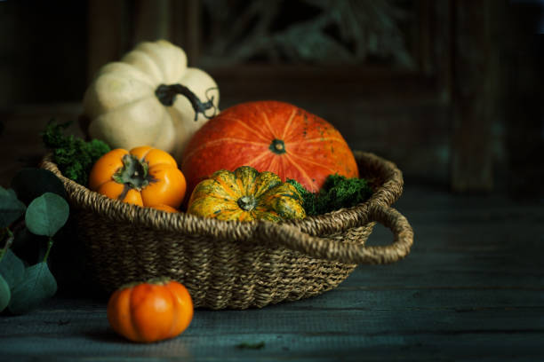 istock Autumn food background, still life. Pumpkins 1287588772