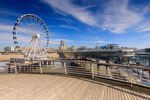 The Hague, Netherlands - May 18, 2020; the ferris wheel on the Pier at Scheveningen
