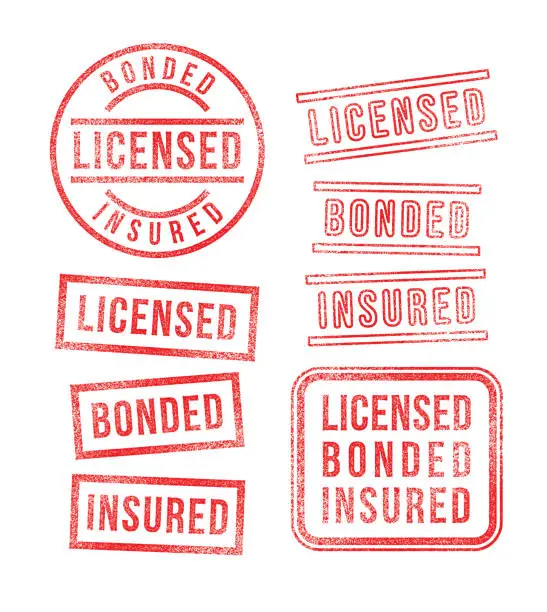 Vector illustration of Business Contractor Rubber Stamps Licensed Bonded Insured