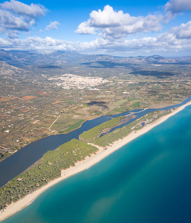 Aerial panorama of the beautiful Spiaggia Osalla Di Orosei, Sardinia, Italy. Converted from RAW.