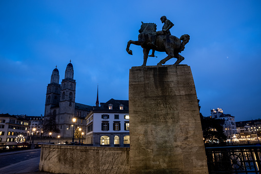 Grossmunster Church and Mayor Hans Waldmann Statue