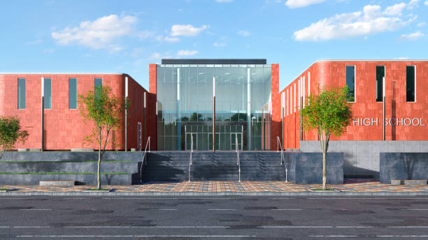 istock High school entrance facade. 3d illustration 1287593968