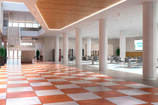 school hall interior 3d illustration