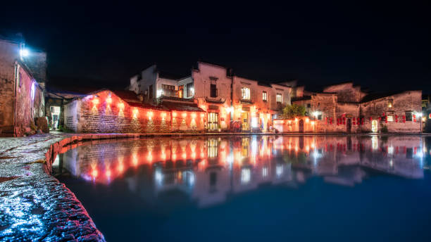istock High definition night view of ancient village 1287595322