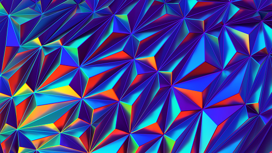 Iridescent shiny low poly background abstract with copy space 3d render illustration