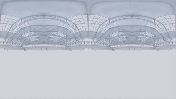 istock Full spherical panorama 360 degrees of empty exhibition space. backdrop for exhibitions and events. Tile floor. Marketing mock up. 3D render illustration 1287598820