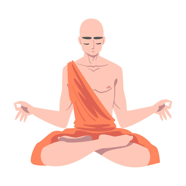 istock Buddhist Monk in Saffron Robe Sitting in Padmasana Vector Illustration 1287599125