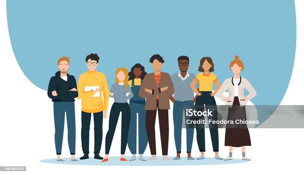 Vector of a multiethnic group of diverse people standing together Vector of a multiethnic group of diverse people men and women standing together Occupation stock vector