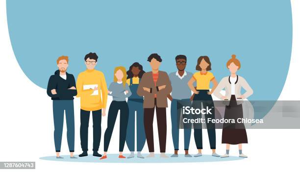 Vector Of A Multiethnic Group Of Diverse People Standing Together Stock Illustration - Download Image Now