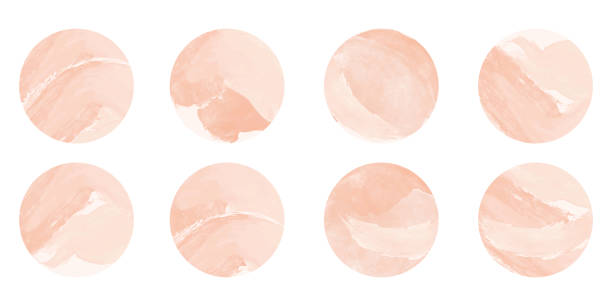 illustrations, cliparts, dessins animés et icônes de peach met en évidence l’ensemble d’icônes de couverture. fond ronds abstraits d’aquarelle de pastel. histoire féminine de point culminant pour les médias sociaux et le blog. - peach fruit backgrounds textured