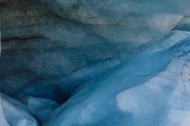 Glacier close up. Blue ice in mountains. Ice textures