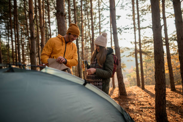 istock Best way to spend weekend day in nature is camping with girlfriend 1287609143