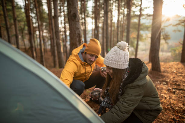 istock Best way to spend weekend day in nature is camping with girlfriend 1287609414