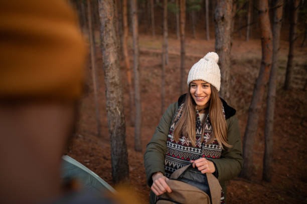 istock Young couple camping on mountain on beautiful autumn day 1287609956