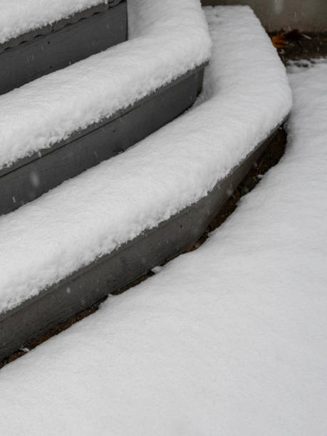 istock Abstract curved outdoor stairways covered with snow 1287613612