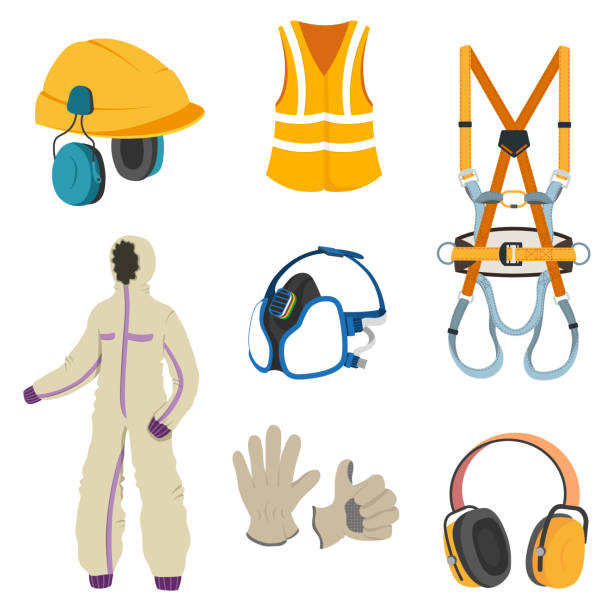 Health and Safety equipment Personal protective equipment. Occupational health and safety equipment. animal harness stock illustrations