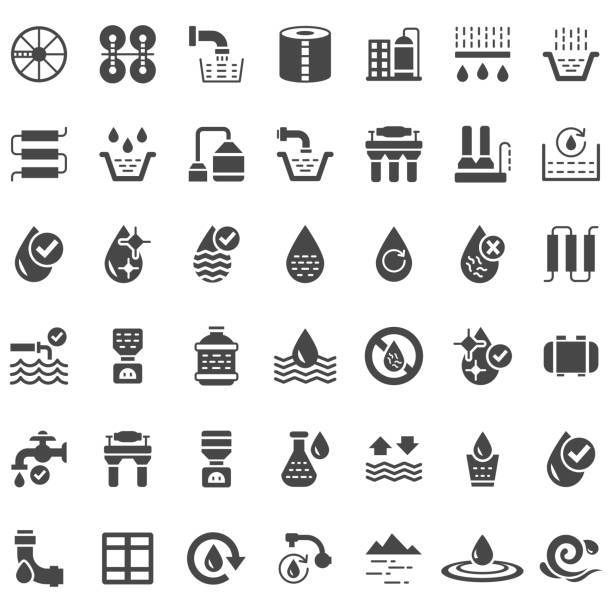 Water treatment plant icons set Water treatment plant icons set sewage stock illustrations