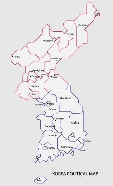 ilustrações de stock, clip art, desenhos animados e ícones de korea political map divide by state colorful outline simplicity style. - korean peninsula