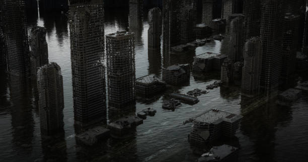 istock Flooded Post Apocalyptic Urban Landscape (Aerial View) 1287624185