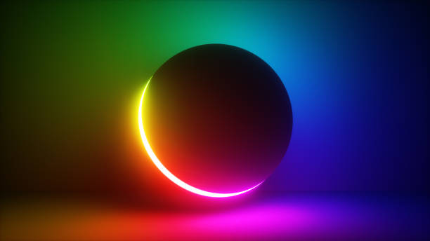 istock 3d render, abstract neon background with light behind the black ball 1287627169