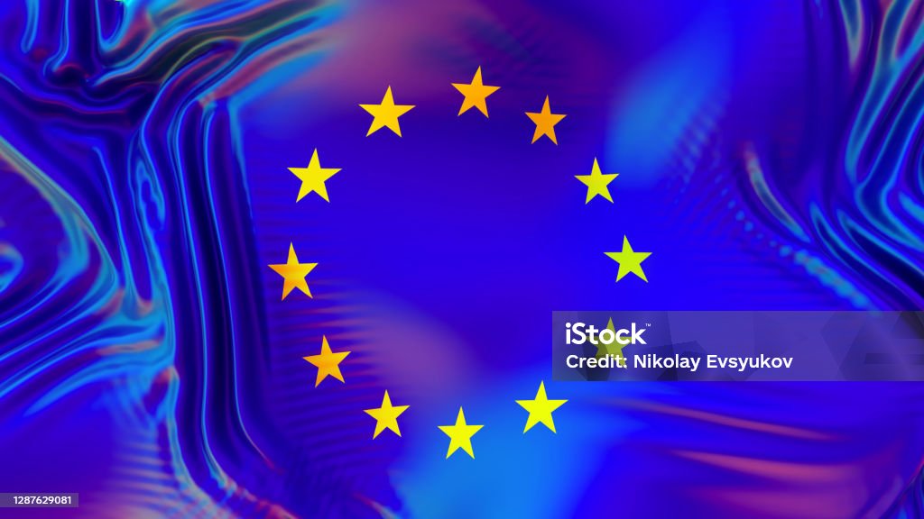 EU European Union flag with LGBT rainbow reflections. Gay friendly countrys. 3d render illustration Backgrounds Stock Photo