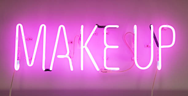 istock Shining Makeup Pink Neon Label. Cosmetics Promotion. 1287629547