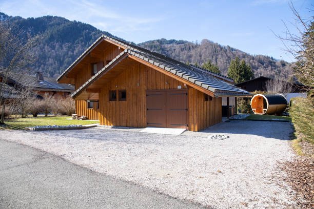 The exterior of a ski chalet rental in Sameon, France.