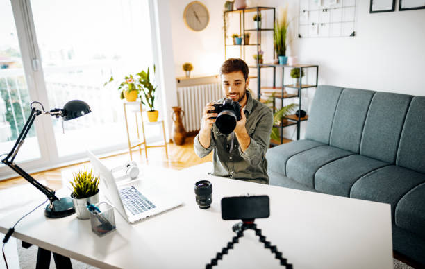 istock Media influencer vlogging from home with newest tech 1287635297