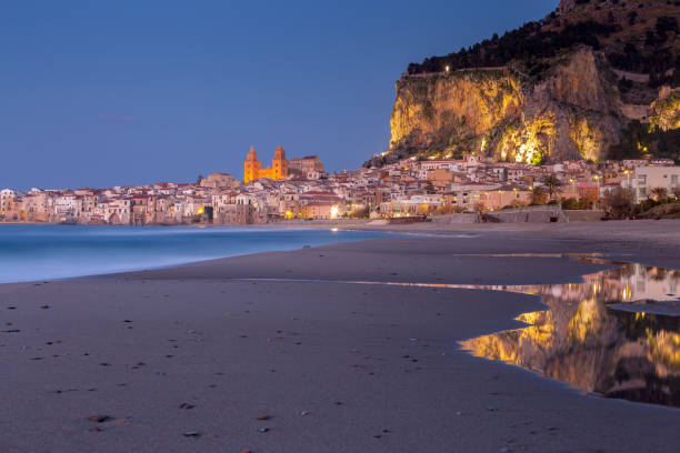 Cefalu. Sicily. Old city. City Embankment and the Cathedral in old medieval town Cefalu at sunset. Italy. Sicily. cefalu stock pictures, royalty-free photos & images