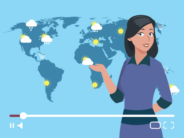 Woman Anchorman Weather Channel Vector Illustration Worldwide Weather  Forecast Concept Stock Illustration - Download Image Now - iStock