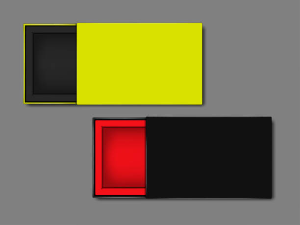 Empty cardboard box with open lid, top view. Vector template. Black and bright neon colored paper packaging box. Easy to recolor Empty cardboard box with open lid, top view. Vector template. Black and bright neon colored paper packaging box. Easy to recolor. red cardboard box stock illustrations