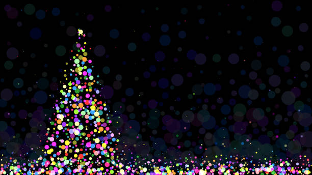 ilustrações de stock, clip art, desenhos animados e ícones de magical illuminated christmas tree made from rainbow dreamy lights on dark background. magic fairy dust, sparkle stardust. - xmas modern trees night