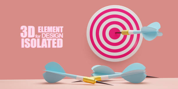 istock 3D illustration. Isolate. Blue Arrow hitting the center of target on the wall. Arrows that missed the target lie on the floor.Success business concept . Render 1287640569