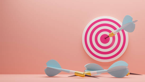 3D illustration. Blue Arrow hitting the center of target on the wall. Arrows that missed the target lie on the floor.Success business concept . Render 3D illustration. Blue Arrow hitting the center of target on the wall. Arrows that missed the target lie on the floor.Success business concept . Render arrows pointing up stock pictures, royalty-free photos & images